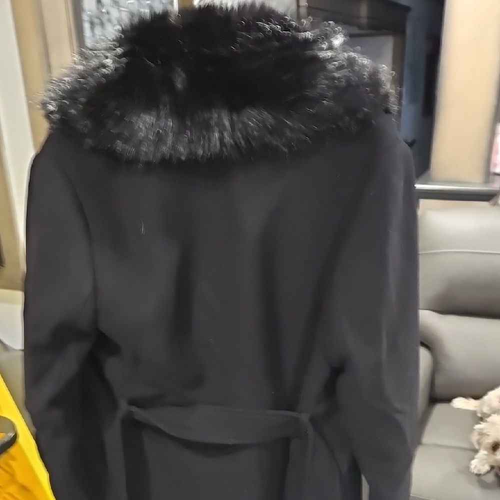 Elegant Black Faux Fur Collar Coat - Picture 4 of 5